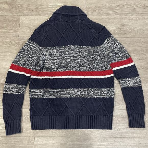 Tommy Hilfiger Mens Cardigan M Cable-Knit Sweater Chunky Grandpa Patriotic - Picture 3 of 7